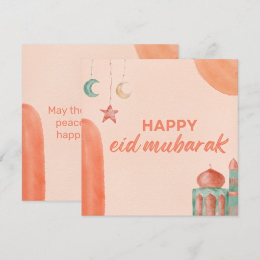 Happy Eid Mubarak Waterverf Moskee Feestdagenkaart (Voorkant / Achterkant)