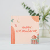 Happy Eid Mubarak Waterverf Moskee Feestdagenkaart (Staand voorkant)