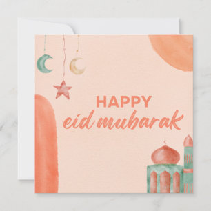 Happy Eid Mubarak Waterverf Moskee Feestdagenkaart