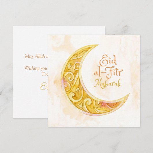 Happy Eid Mubarak Waterverf Pattern Cresent Feestdagenkaart (Voorkant / Achterkant)