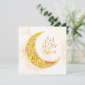 Happy Eid Mubarak Waterverf Pattern Cresent Feestdagenkaart (Staand voorkant)