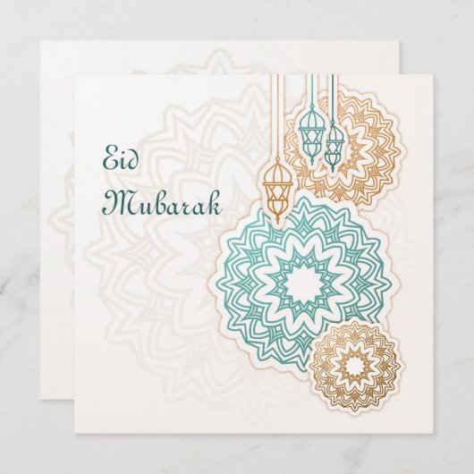 Happy eid mubarak with lanterns and decorations feestdagenkaart (Voorkant / Achterkant)