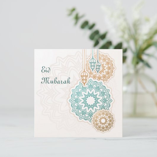 Happy eid mubarak with lanterns and decorations feestdagenkaart (Staand voorkant)
