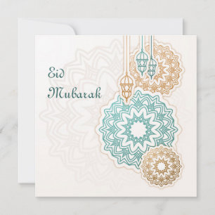 Happy eid mubarak with lanterns and decorations feestdagenkaart
