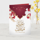 Happy Eid Mubarak Witte en Rode Bloemen Kaart (Gele Bloem)