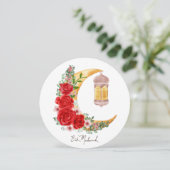 Happy Eid Roos Floral Cresent Islamitische Lantaar Feestdagenkaart (Staand voorkant)