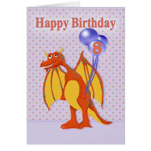 Happy Eight Birthday, Cute Cartoon Dragon (Voorkant)