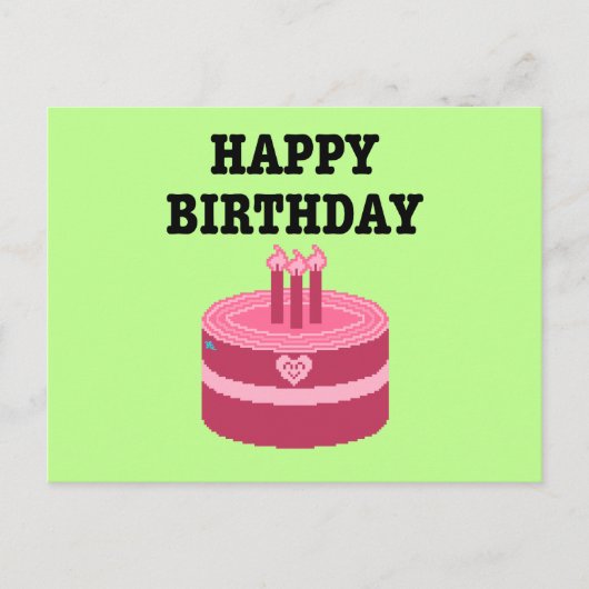 Happy Eight-Bit Birthday Pixel Art Uitnodiging Briefkaart (Voorkant)