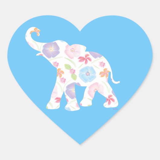 Happy Elephant Art Pattern Flower Cute Unique Blue Hart Sticker (Voorkant)