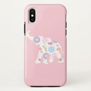 Happy Elephant Art Pattern Flower Cute Unique Roze Case-Mate iPhone Case