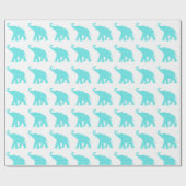 Happy Elephant Art Turquoise Pattern Cute Cadeaupapier (Vlak)