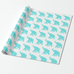 Happy Elephant Art Turquoise Pattern Cute Cadeaupapier