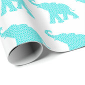 Happy Elephant Art Turquoise Pattern Cute Cadeaupapier (Rol Hoek)