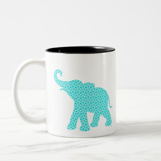 Happy Elephant Art Turquoise Pattern Modern Tweekleurige Koffiemok (Links)
