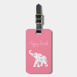Happy Elephant-Art, uniek Geweldige roze Bagagelabel