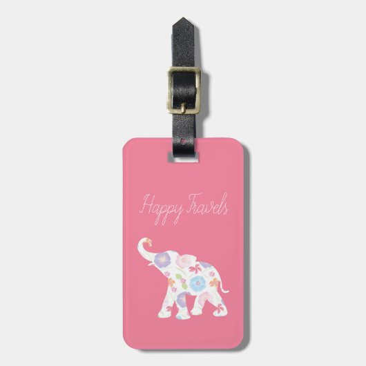 Happy Elephant-Art, uniek Geweldige roze Bagagelabel (Voorkant verticaal)
