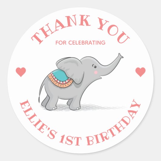 Happy Elephant bedankt Ronde Sticker (Voorkant)