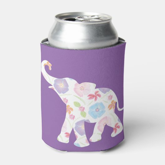 Happy Elephant-Big-Flower Pattern Modern Blikjeskoeler (Blikje Voorkant)