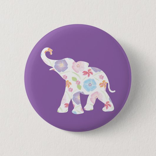 Happy Elephant-Big-Flower Pattern Modern Ronde Button 5,7 Cm (Voorkant)