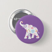 Happy Elephant-Big-Flower Pattern Modern Ronde Button 5,7 Cm (Voorkant /achterkant)