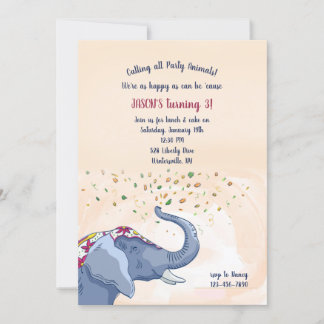 Happy Elephant Birthday Party Kaart