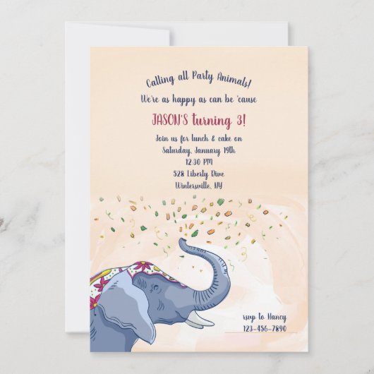 Happy Elephant Birthday Party Kaart (Voorkant)