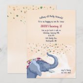 Happy Elephant Birthday Party Kaart (Voorkant / Achterkant)