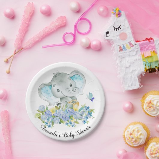 Happy Elephant Boys Baby shower 7-inch Bord (Feest)