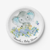 Happy Elephant Boys Baby shower 7-inch Bord (Voorkant)