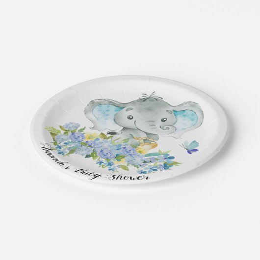 Happy Elephant Boys Baby shower 7-inch Bord (Gekanteld)