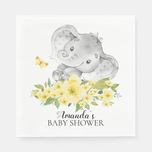 Happy Elephant Neutral Baby shower Papieren servet (Voorkant)