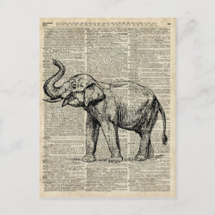Happy Elephant over woordenboekpagina Briefkaart