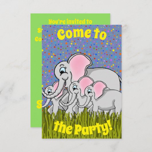 Happy Elephant Party Invitation Kaart (Voorkant / Achterkant)