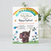 Happy Elephant Rainbow Town Baby shower Kaart (Staand voorkant)