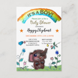 Happy Elephant Rainbow Town Baby shower Kaart