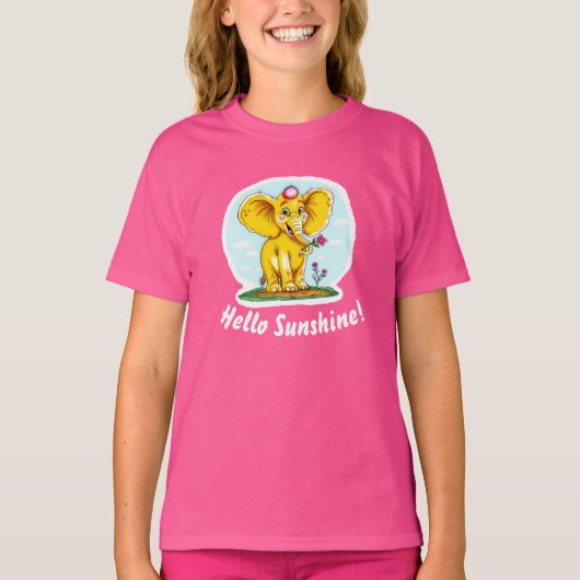 Happy Elephant T-Shirt for Girls | Hello Sunshine  (Voorkant)