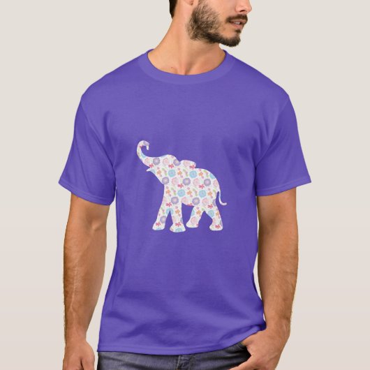 Happy Elephant-with Flower Pattern Unique T-shirt (Voorkant)