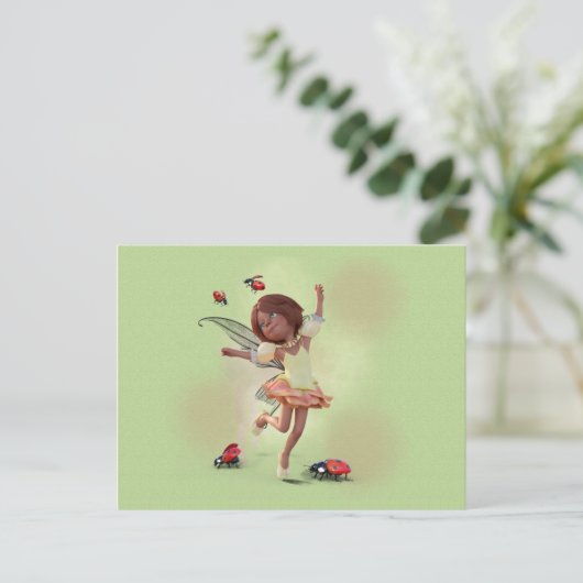 Happy Elf en Ladybug Briefkaart (Staand voorkant)