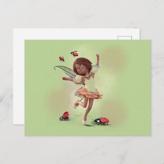 Happy Elf en Ladybug Briefkaart (Voorkant / Achterkant)