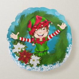 Happy Elf Feestelijke Blauwe Vakantie Rond Kussen