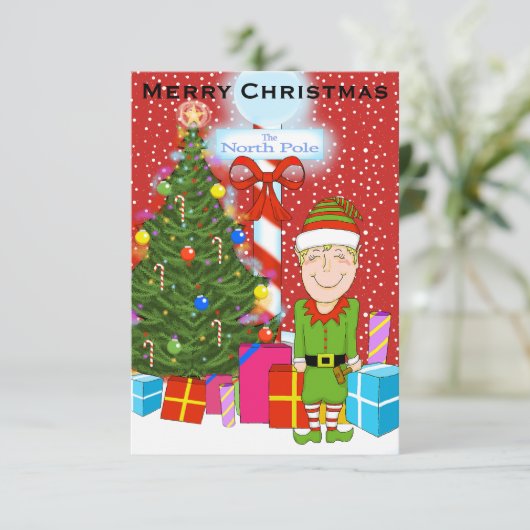 Happy Elf kerstparty uitnodiging (Staand voorkant)