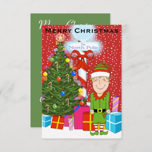 Happy Elf kerstparty uitnodiging (Voorkant / Achterkant)