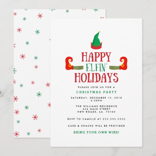 Happy Elfin Feestdagen kerstfeest Kaart (Voorkant / Achterkant)