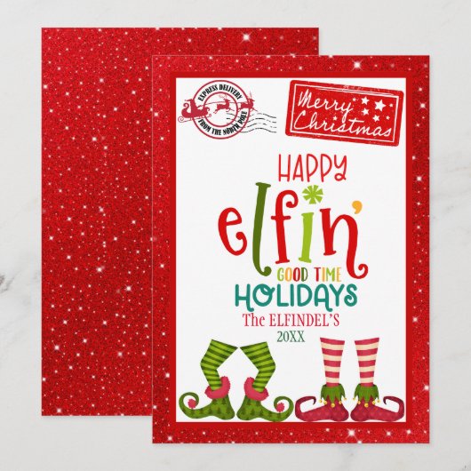 Happy Elfin’ Goede Tijd Vakantie Kaart (Voorkant / Achterkant)