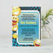 HAPPY EMOJI Bar Bat Mitzvah Invitation blue Kaart (Staand voorkant)