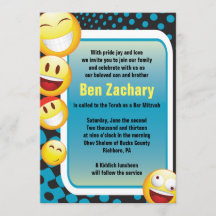 HAPPY EMOJI Bar Bat Mitzvah Invitation blue