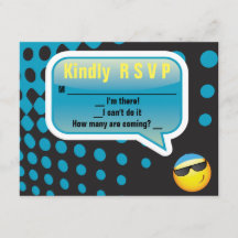 HAPPY EMOJI Bar Bat Mitzvah Reply Card blue