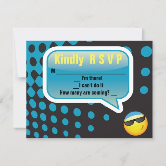 HAPPY EMOJI Bar Bat Mitzvah Reply Card blue RSVP Kaartje (Voorkant)