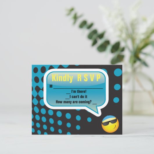 HAPPY EMOJI Bar Bat Mitzvah Reply Card blue RSVP Kaartje (Staand voorkant)