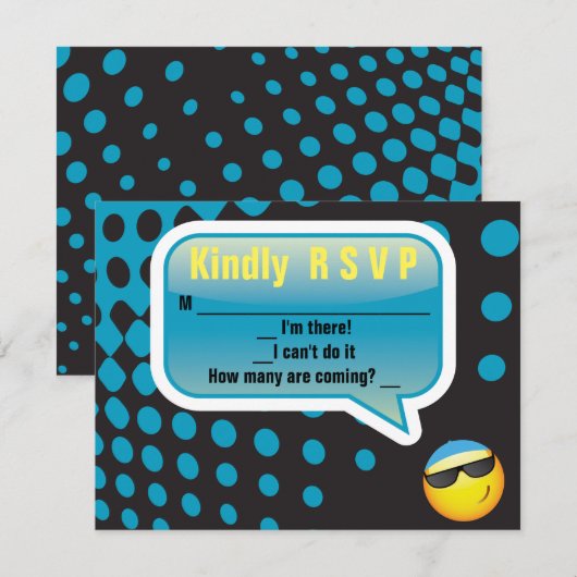HAPPY EMOJI Bar Bat Mitzvah Reply Card blue RSVP Kaartje (Voorkant / Achterkant)